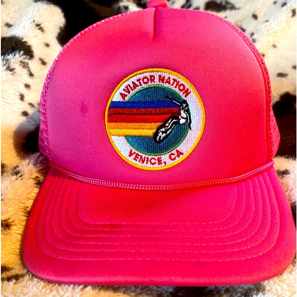 🆕✨AVIATOR NATION NEON PINK WITH VENICE LOGO PATCH MESH TRUCKER HAT O/S